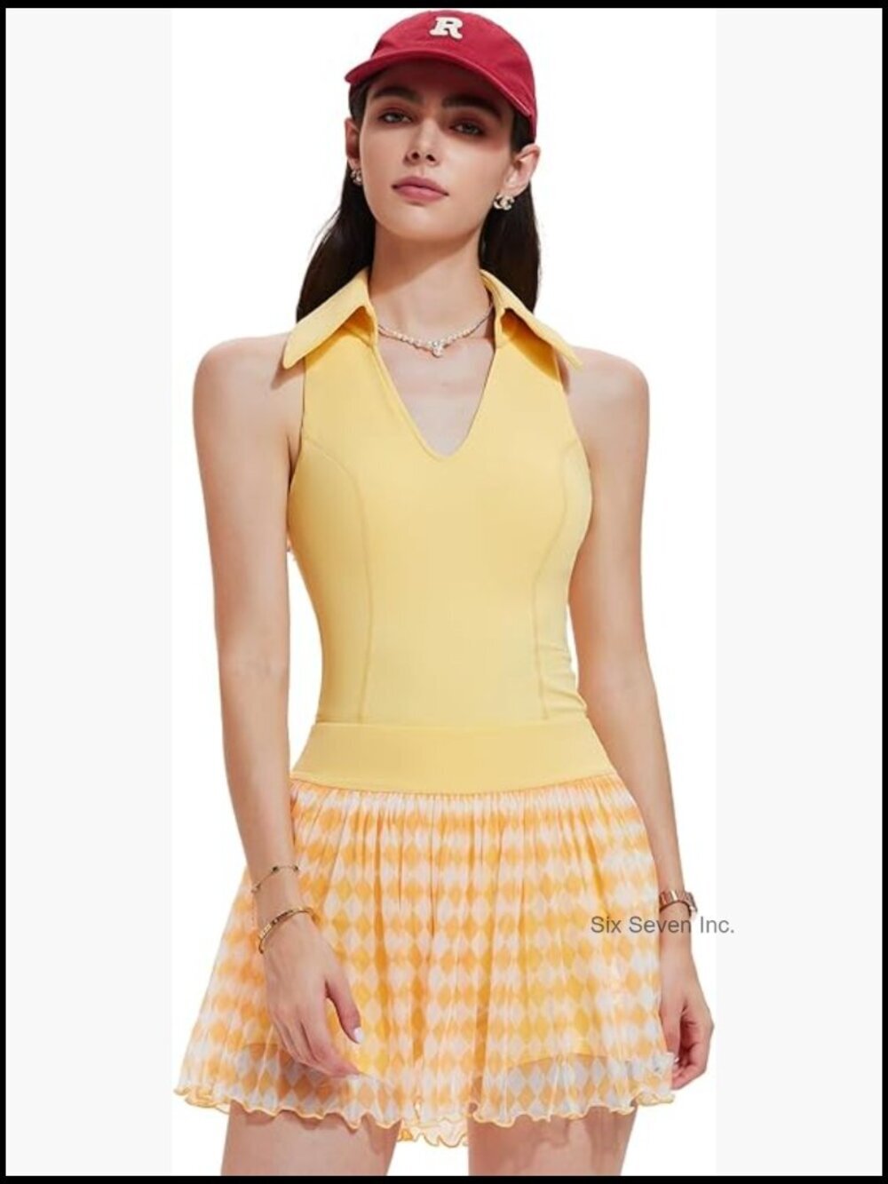 2 Piece Tennis Skirt Set Sleeveless Golf Outfit Built-in Shorts 4 Pockets